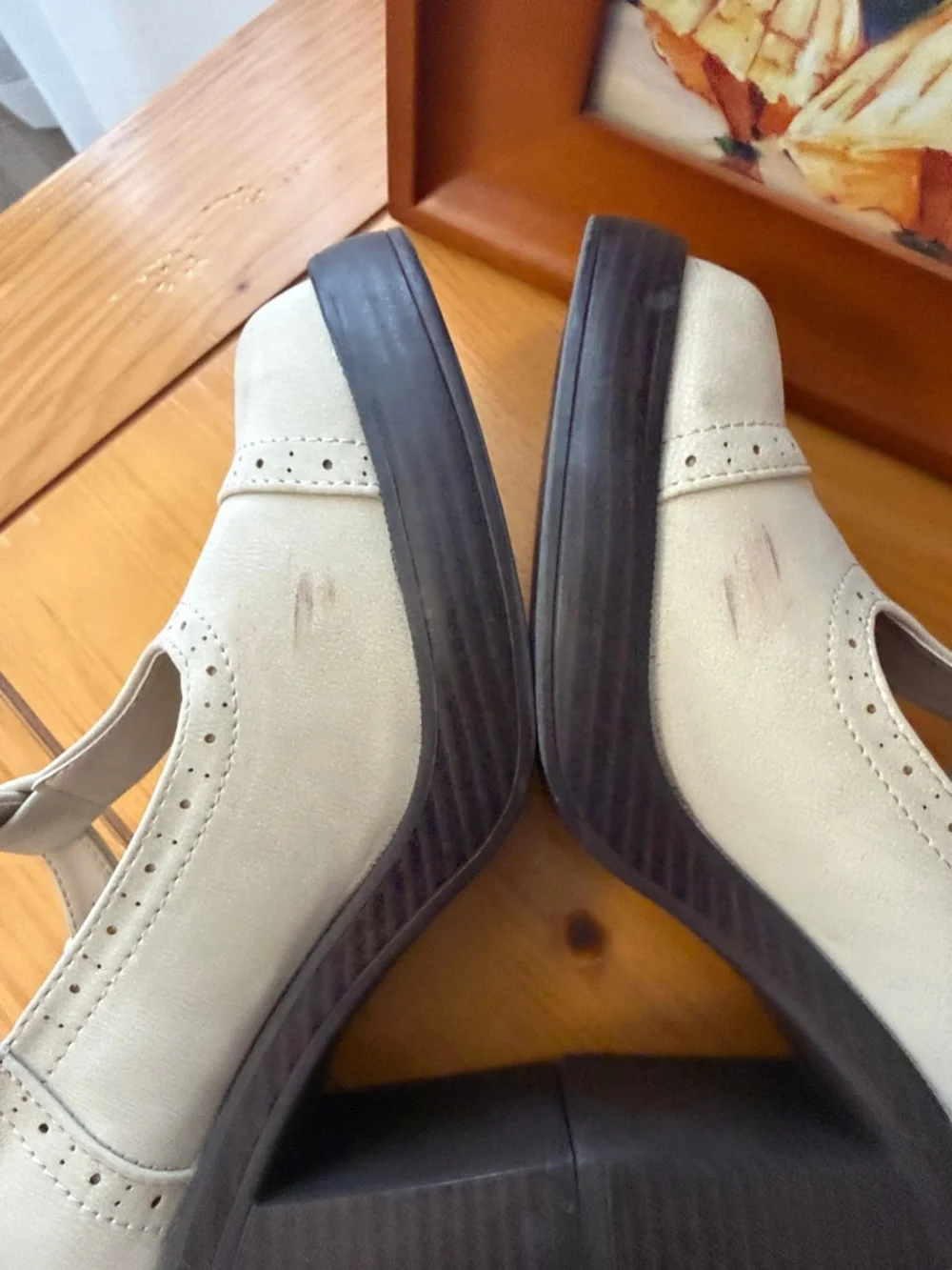 Maurices Light Cream Suede Mary Jane Block Heels - Picture 6 of 7